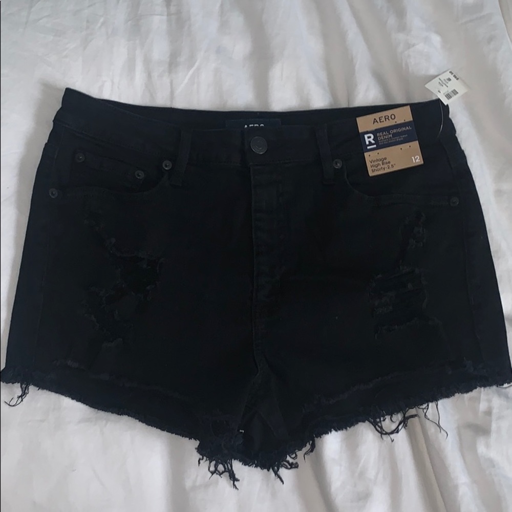 black distressed denim shorts